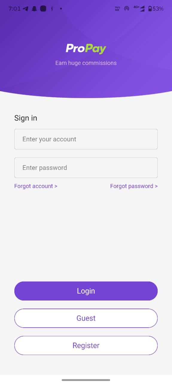 ProPay login screen